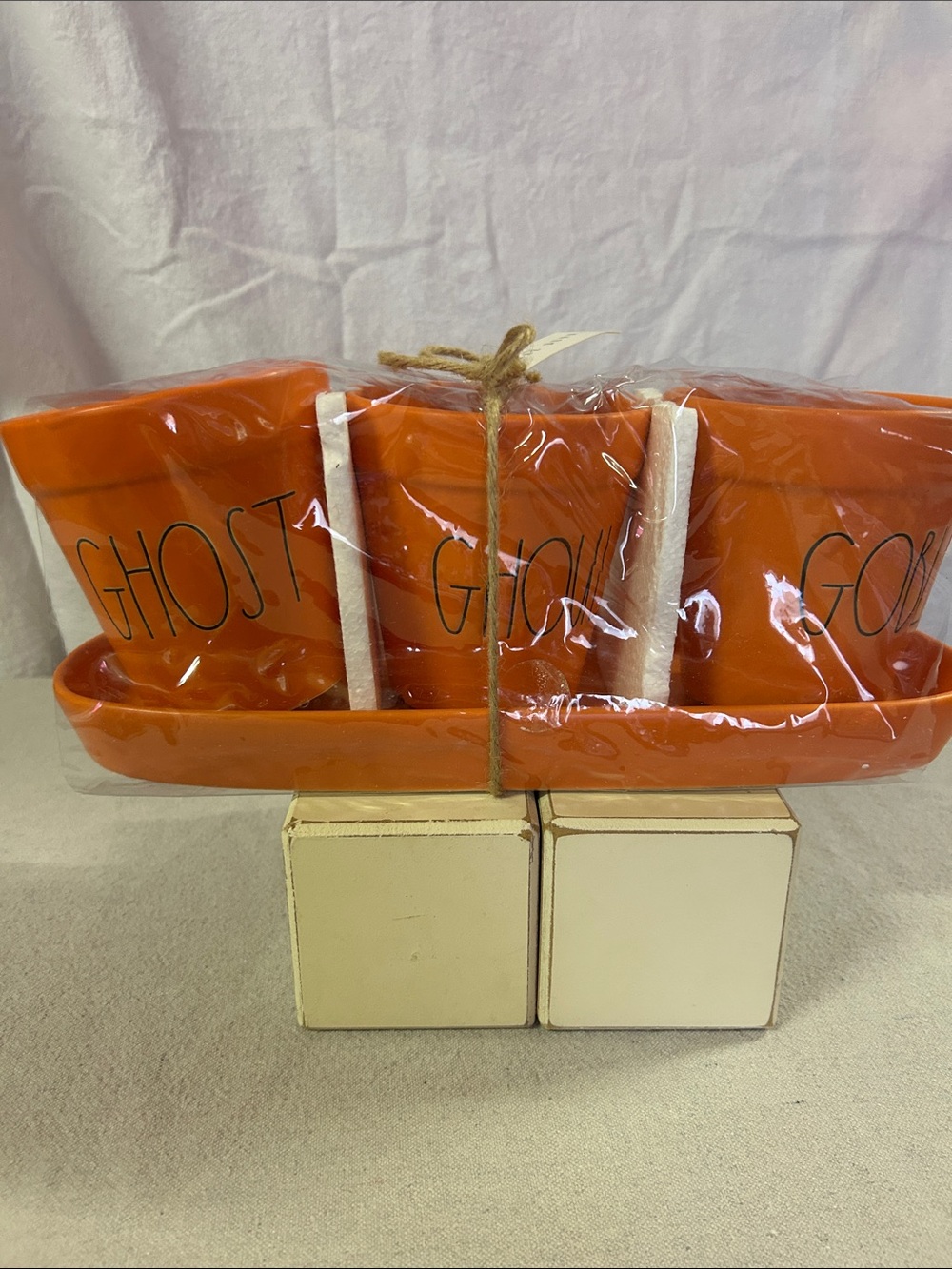 Rae Dunn Orange 'GHOST' Ceramic Planter Trio